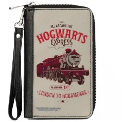 Women's PU Zip Around Wallet Rectangle - Harry Potter ALL ABOARD THE HOGWARTS EXPRESS Train Beige Reds