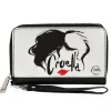 Women's PU Zip Around Wallet Rectangle - CRUELLA Text Face White Black Red