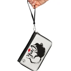 Women's PU Zip Around Wallet Rectangle - CRUELLA Text Face White Black Red