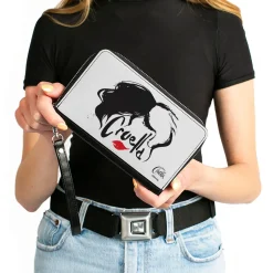 Women's PU Zip Around Wallet Rectangle - CRUELLA Text Face White Black Red