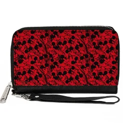 Women's PU Zip Around Wallet Rectangle - Mickey Mouse Melting Expressions Red Black