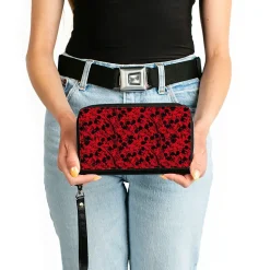 Women's PU Zip Around Wallet Rectangle - Mickey Mouse Melting Expressions Red Black