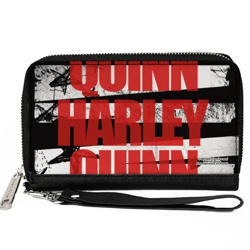 Women's PU Zip Around Wallet Rectangle - Birds of Prey HARLEY QUINN Bold Stars and Stripes Black White Red