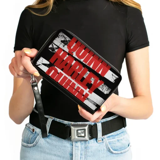 Women's PU Zip Around Wallet Rectangle - Birds of Prey HARLEY QUINN Bold Stars and Stripes Black White Red