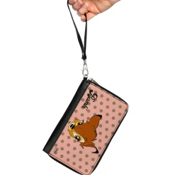 Women's PU Zip Around Wallet Rectangle - BAMBI Face Dots Pink Mauve