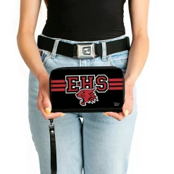 Women's PU Zip Around Wallet Rectangle - High School Musical East High School Wildcats Logo Stripe Black Red White