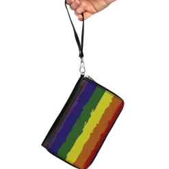 Women's PU Zip Around Wallet Rectangle - Rainbow Stripe Painted