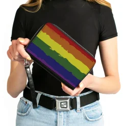 Women's PU Zip Around Wallet Rectangle - Rainbow Stripe Painted