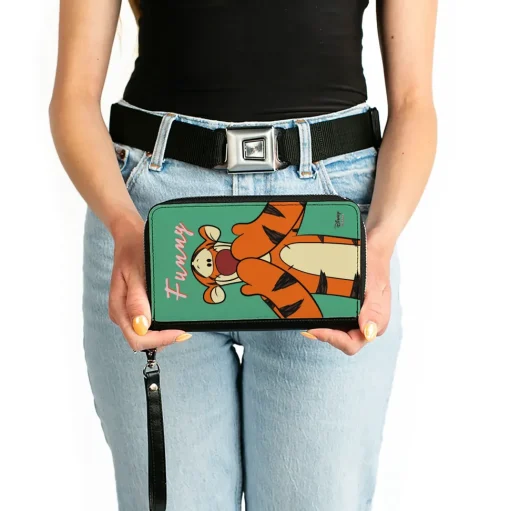 Women's PU Zip Around Wallet Rectangle - Winne the Pooh Tigger Smiling FUNNY Pose