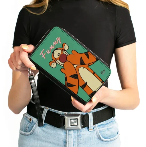 Women's PU Zip Around Wallet Rectangle - Winne the Pooh Tigger Smiling FUNNY Pose