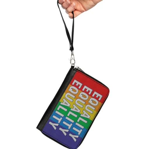 Women's PU Zip Around Wallet Rectangle - EQUALITY Blocks Rainbow Blue White