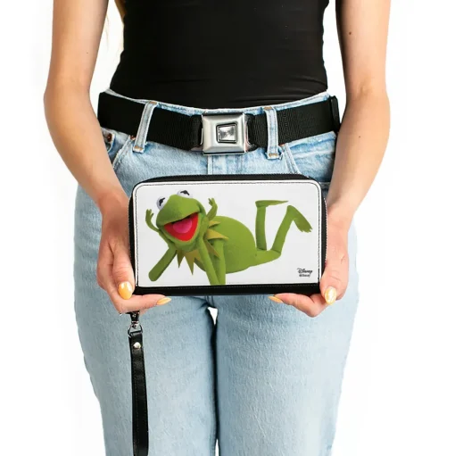 Women's PU Zip Around Wallet Rectangle - Muppets Kermit the Frog Lying Down Pose White