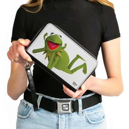 Women's PU Zip Around Wallet Rectangle - Muppets Kermit the Frog Lying Down Pose White