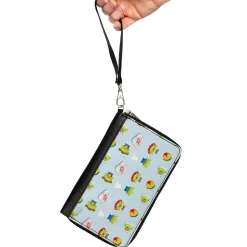 Women's PU Zip Around Wallet Rectangle - Pixar Toy Story Alien Remix Pizza Planet Luxo Ball Collage Sky Blue