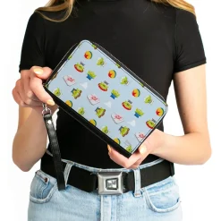 Women's PU Zip Around Wallet Rectangle - Pixar Toy Story Alien Remix Pizza Planet Luxo Ball Collage Sky Blue