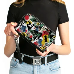 Women's PU Zip Around Wallet Rectangle - Batman and Gotham City Villains Graffiti Collage White Multi Color