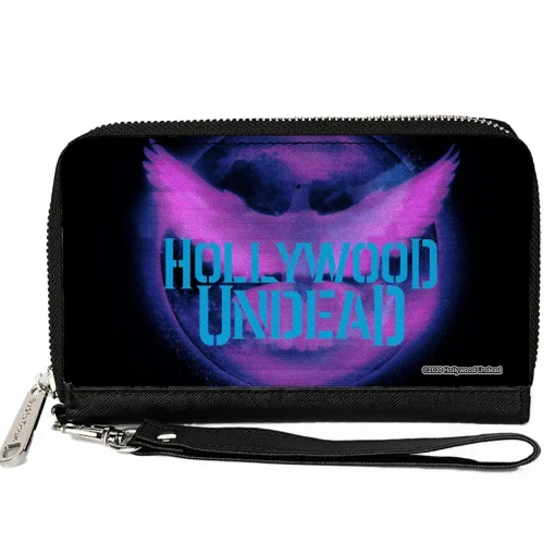 Women's PU Zip Around Wallet Rectangle - HOLLYWOOD UNDEAD Dove TV Fuzz Black Pinks Blues