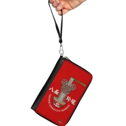 Women's PU Zip Around Wallet Rectangle - Mickey Mouse CHINESE LONGEVITY NOODLES Knot Red White