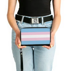 Women's PU Zip Around Wallet Rectangle - Flag Transgender Baby Blue Baby Pink White