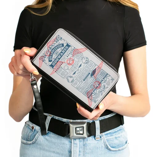 Women's PU Zip Around Wallet Rectangle - Harry Potter QUIDDITCH AT HOGWARTS Rules Collage White Blue Red