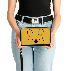 Women's PU Zip Around Wallet Rectangle - Winnie the Pooh Eyes Close-Up Yellow Black