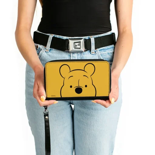 Women's PU Zip Around Wallet Rectangle - Winnie the Pooh Eyes Close-Up Yellow Black