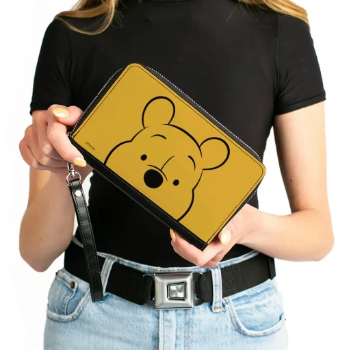 Women's PU Zip Around Wallet Rectangle - Winnie the Pooh Eyes Close-Up Yellow Black