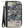 Women's PU Zip Around Wallet Rectangle - Harry Potter RAVENCLAW Floral Eagle Sketch Grays Blues
