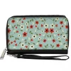 Women's PU Zip Around Wallet Rectangle - Ditsy Floral Chain Baby Blue Red White Green