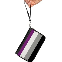Women's PU Zip Around Wallet Rectangle - Flag Asexual Black Gray White Purple