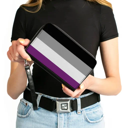 Women's PU Zip Around Wallet Rectangle - Flag Asexual Black Gray White Purple