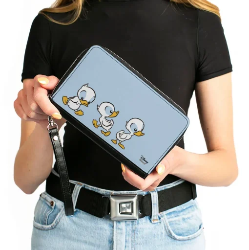 Women's PU Zip Around Wallet Rectangle - Lilo & Stitch 3-Ducklings Pose Baby Blue