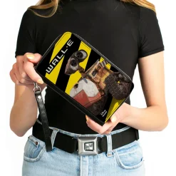 Women's PU Zip Around Wallet Rectangle - WALL-E Cooler Pose Warning Stripe Yellow Black