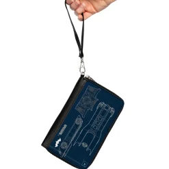 Women's PU Zip Around Wallet Rectangle - Batman Batmobile Blueprint Tech Turns Blues White