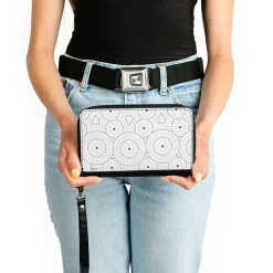 Women's PU Zip Around Wallet Rectangle - Minnie Mouse Ears with Bow Icon and Dots White Black Red