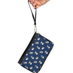 Women's PU Zip Around Wallet Rectangle - Lilo & Stitch Duckling Poses Scattered Blue