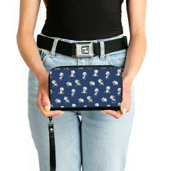 Women's PU Zip Around Wallet Rectangle - Lilo & Stitch Duckling Poses Scattered Blue