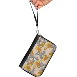 Women's PU Zip Around Wallet Rectangle - Lady and the Tramp with Puppies Poses Pink