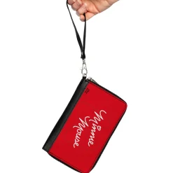 Women's PU Zip Around Wallet Rectangle - MINNIE MOUSE Script and Bow Reds White