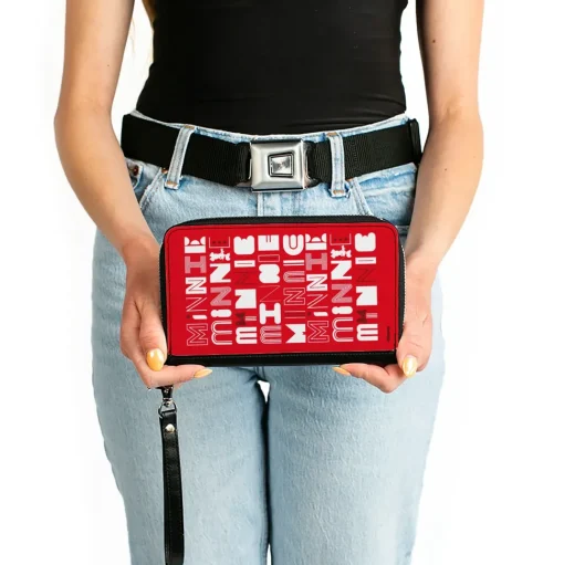 Women's PU Zip Around Wallet Rectangle - Minnie Mouse MINNIE Typography Red White