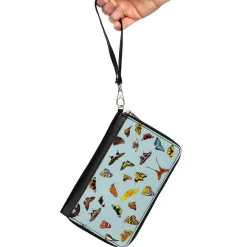 Women's PU Zip Around Wallet Rectangle - Butterflies Scattered Baby Blue