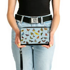 Women's PU Zip Around Wallet Rectangle - Butterflies Scattered Baby Blue