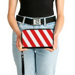 Women's PU Zip Around Wallet Rectangle - Candy Cane2 Stripe White Red