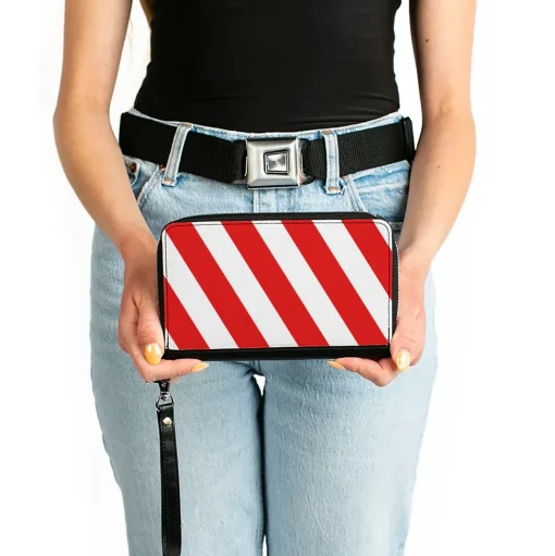 Women's PU Zip Around Wallet Rectangle - Candy Cane2 Stripe White Red