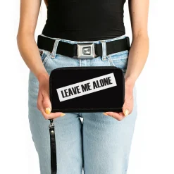 Women's PU Zip Around Wallet Rectangle - LEAVE ME ALONE Block Black White