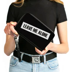Women's PU Zip Around Wallet Rectangle - LEAVE ME ALONE Block Black White