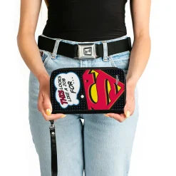 Women's PU Zip Around Wallet Rectangle - Superman Shield THIS LOOKS LIKE A JOB FOR...Superman Shield Halftone Black Blue