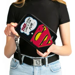 Women's PU Zip Around Wallet Rectangle - Superman Shield THIS LOOKS LIKE A JOB FOR...Superman Shield Halftone Black Blue
