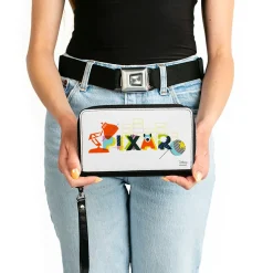Women's PU Zip Around Wallet Rectangle - PIXAR Luxo Lamp and Ball Striping White Multi Color