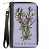 Women's PU Zip Around Wallet Rectangle - WILD FLOWER Floral Bouquet Lavender